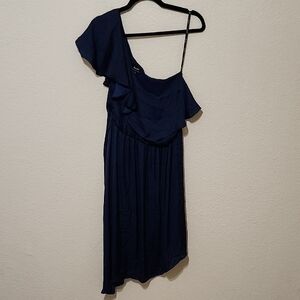 Elegant Navy Blue One-Shoulder Dress